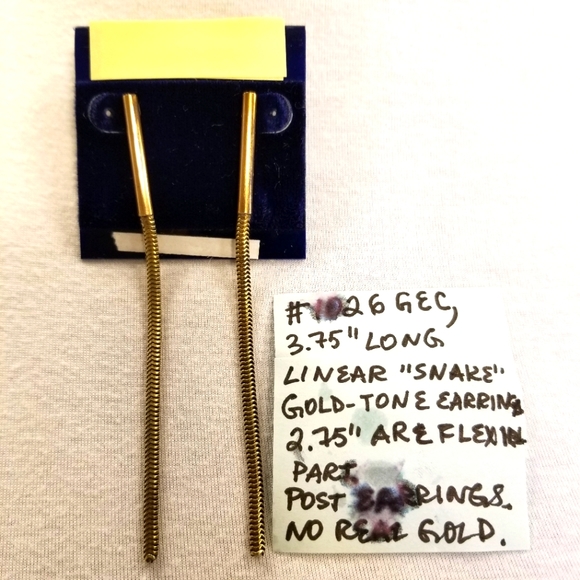 ✅Bloomingdales Gold Long Linear Snake Chain Post Earrings - Picture 5 of 12